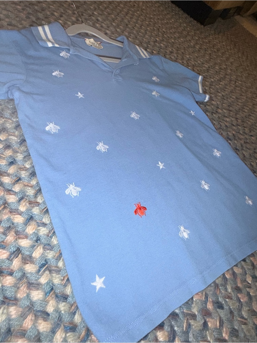 Gucci Kids Polo Bee Star Embroidered Light Blue Size 10 - Picture 3 of 9